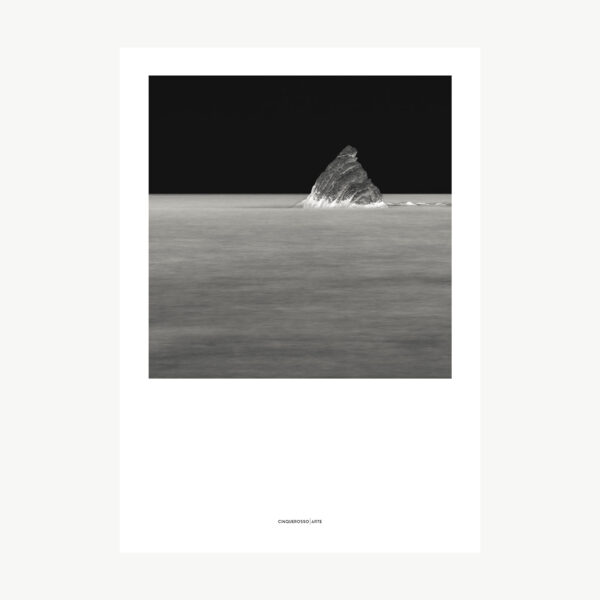 photograph rock in the middle of the sea in black and white