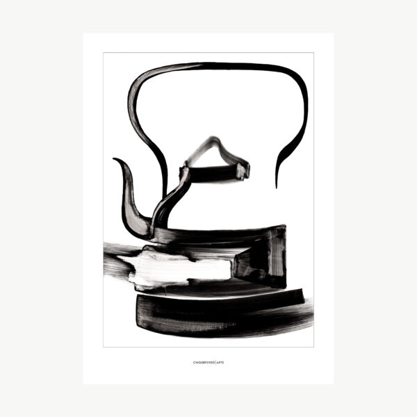 ink-on-paper artwork depicting a coffee pot on a white background