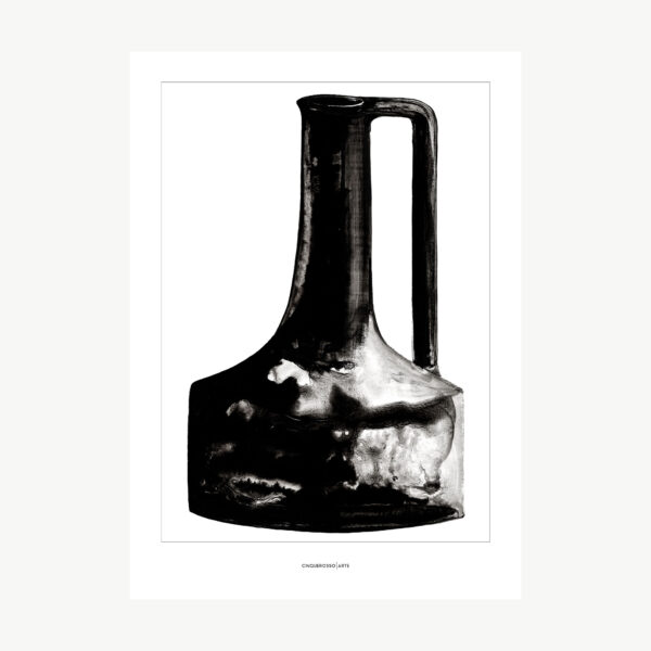 opera d'arte china su carta raffigurante un vaso nero su sfondo bianco